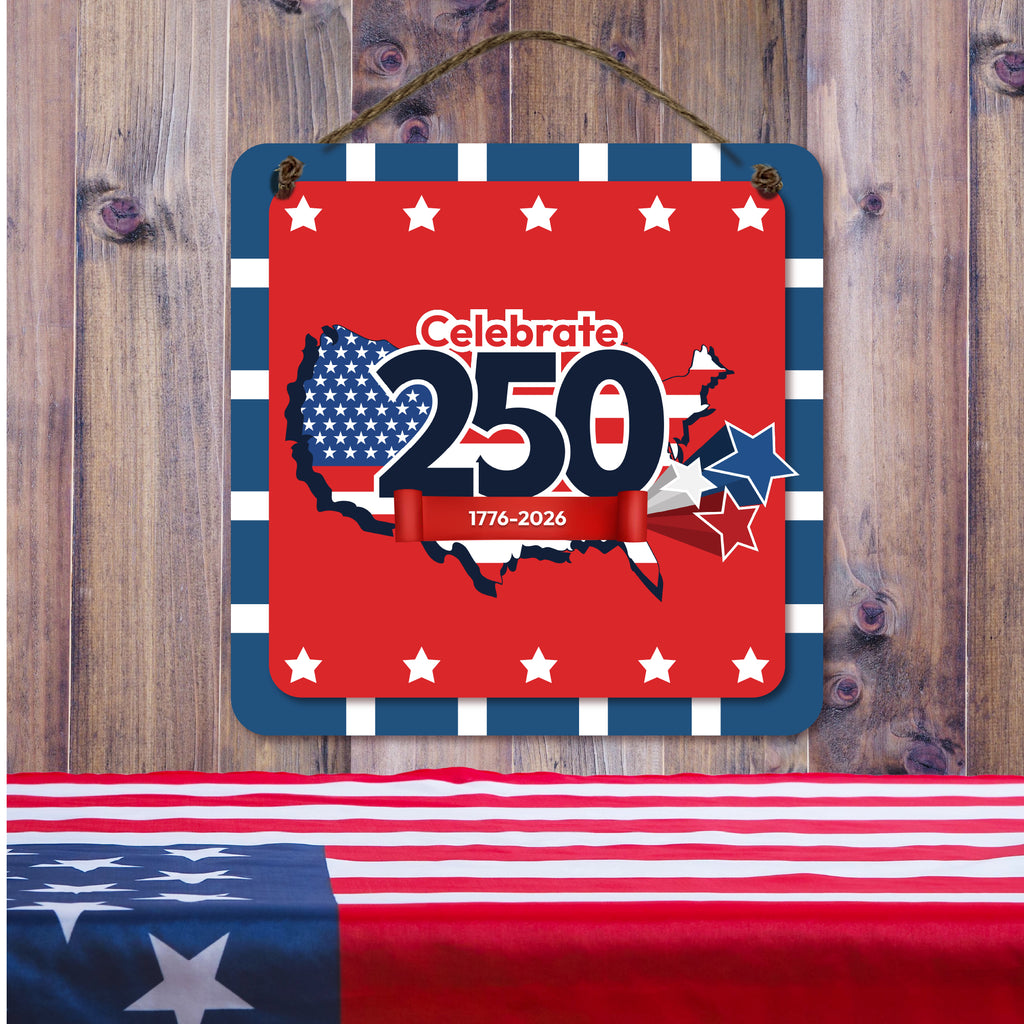 Celebrate 250 USA Overlay Hanging Wooden Artboard with Twine - Wounded Warrior Project