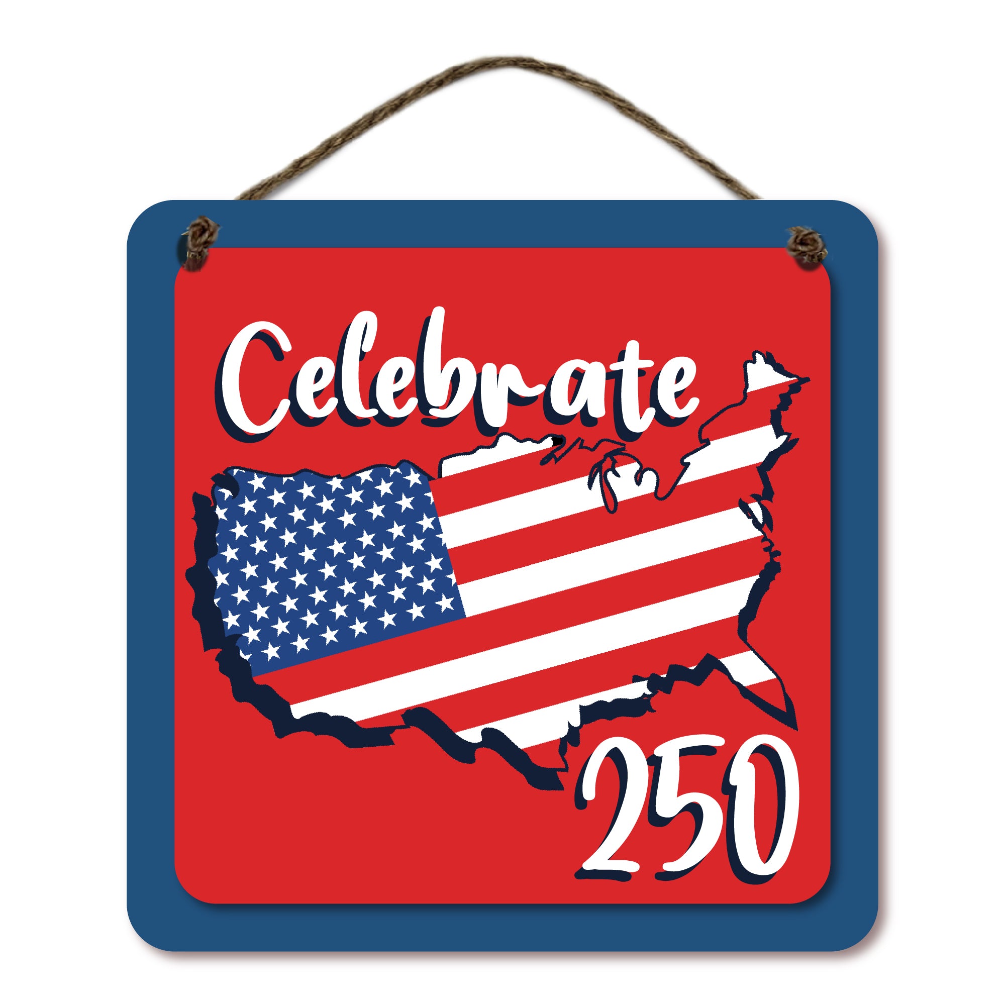 Celebrate 250 USA II Hanging Wooden Artboard with Twine - Wounded Warrior Project