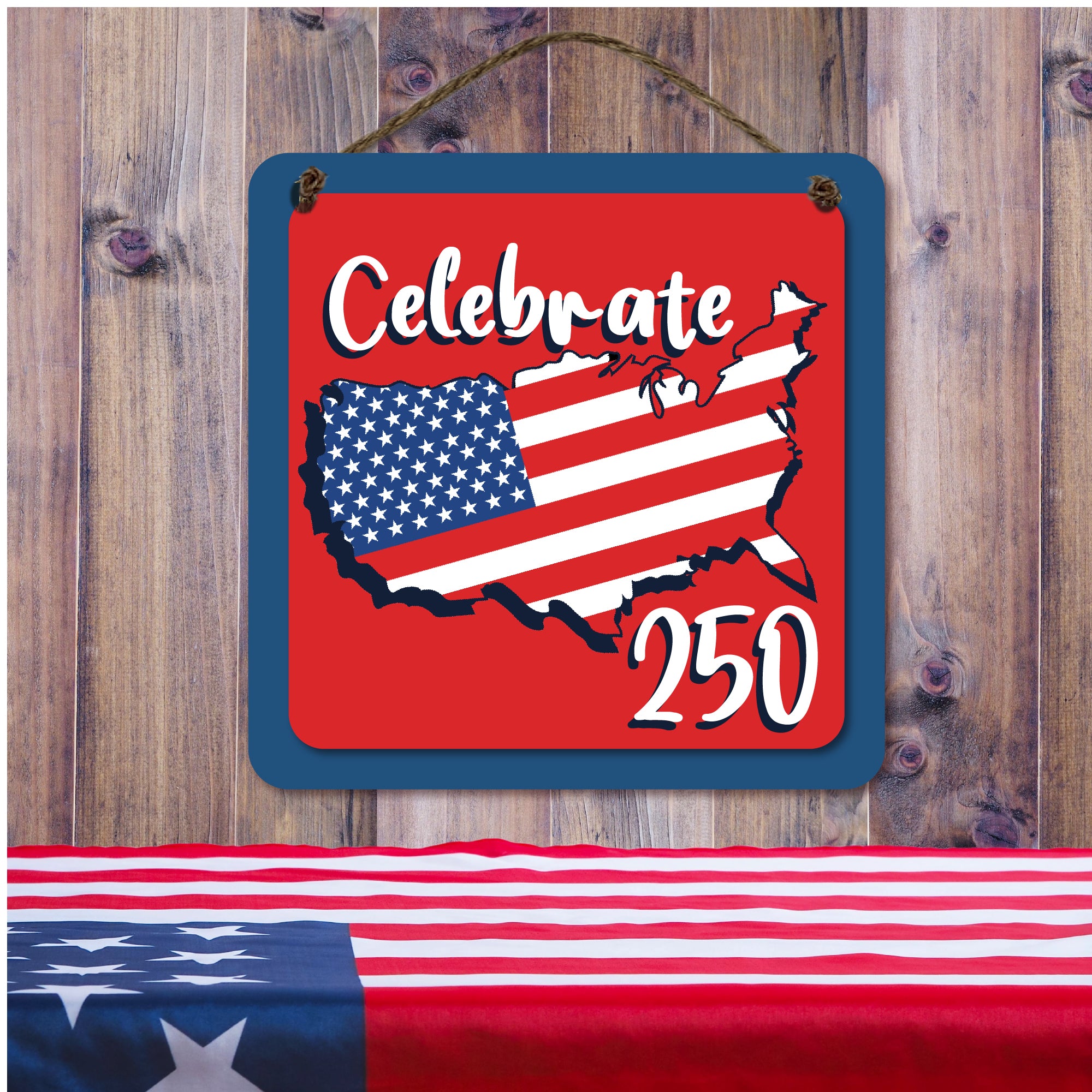 Celebrate 250 USA II Hanging Wooden Artboard with Twine - Wounded Warrior Project