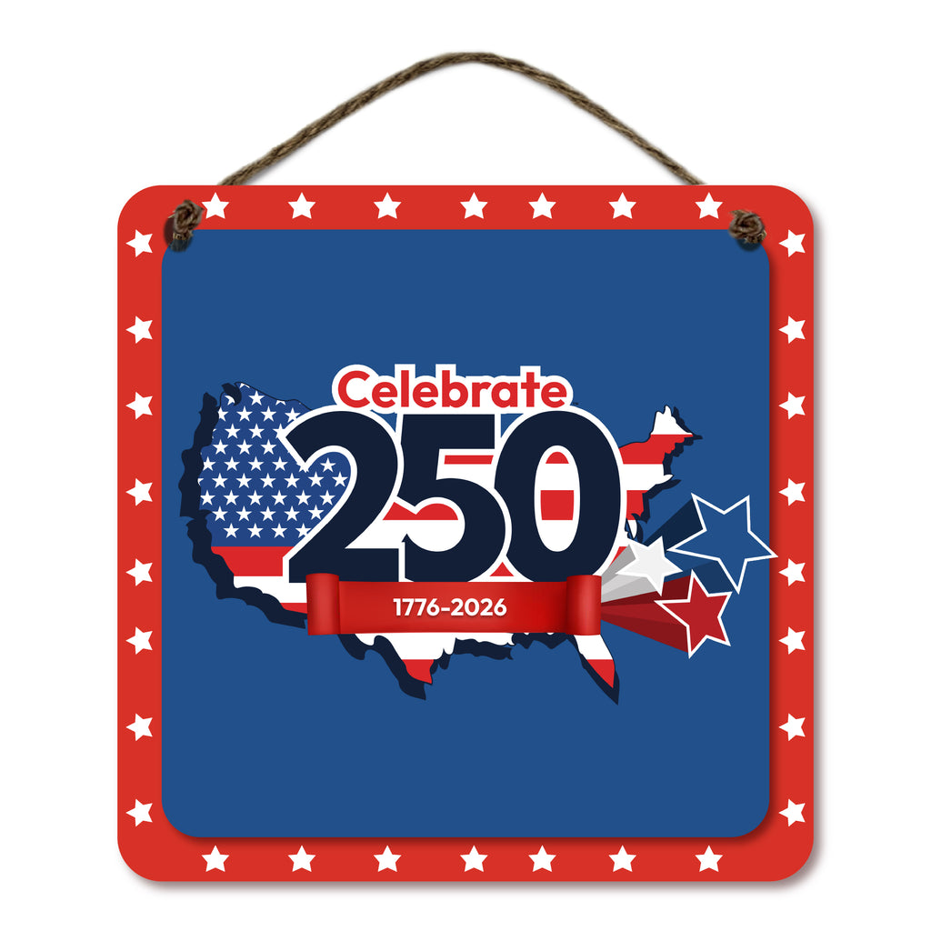 Celebrate 250 USA Overlay II Hanging Wooden Artboard with Twine - Wounded Warrior Project