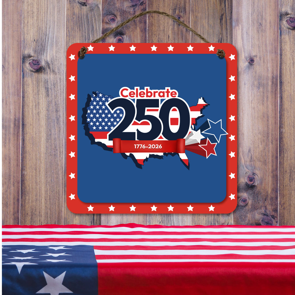 Celebrate 250 USA Overlay II Hanging Wooden Artboard with Twine - Wounded Warrior Project