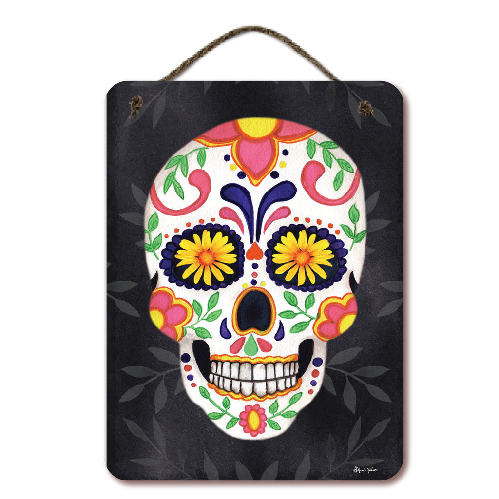 Sugar Skull Verticle 12" x 16" Hanging Wooden Artboard with Twine