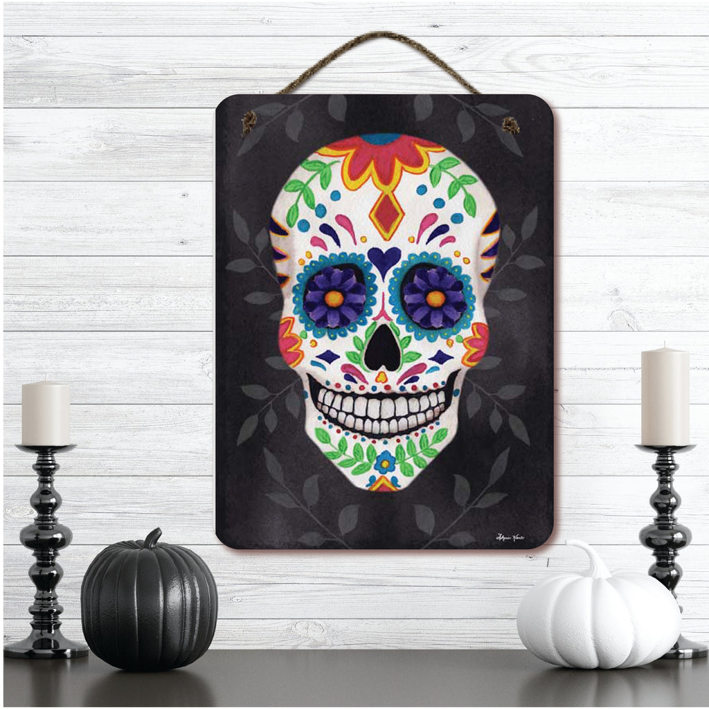 Sugar Skull II Verticle 12" x 16" Hanging Wooden Artboard with Twine