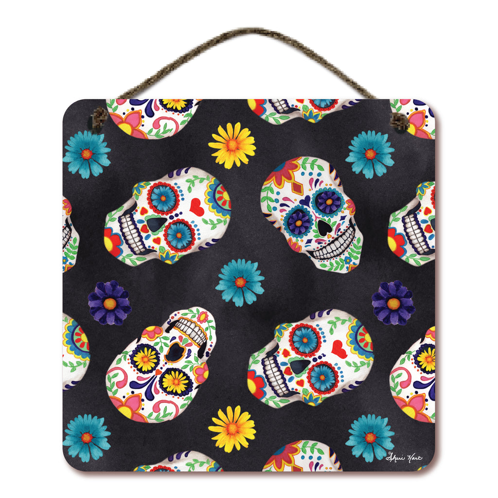 Sugar Skull Pattern 12" x 12" Hanging Wooden Artboard with Twine
