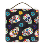 Sugar Skull Pattern 12" x 12" Hanging Wooden Artboard with Twine