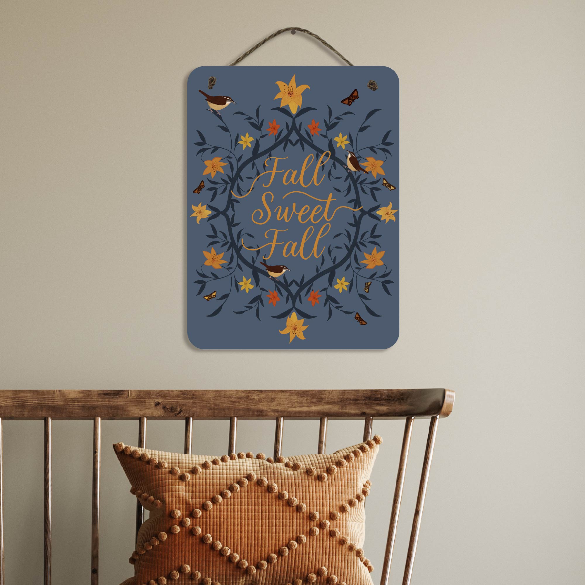 Fall Sweet Fall 12" x 16" Hanging Wooden Artboard with Twine