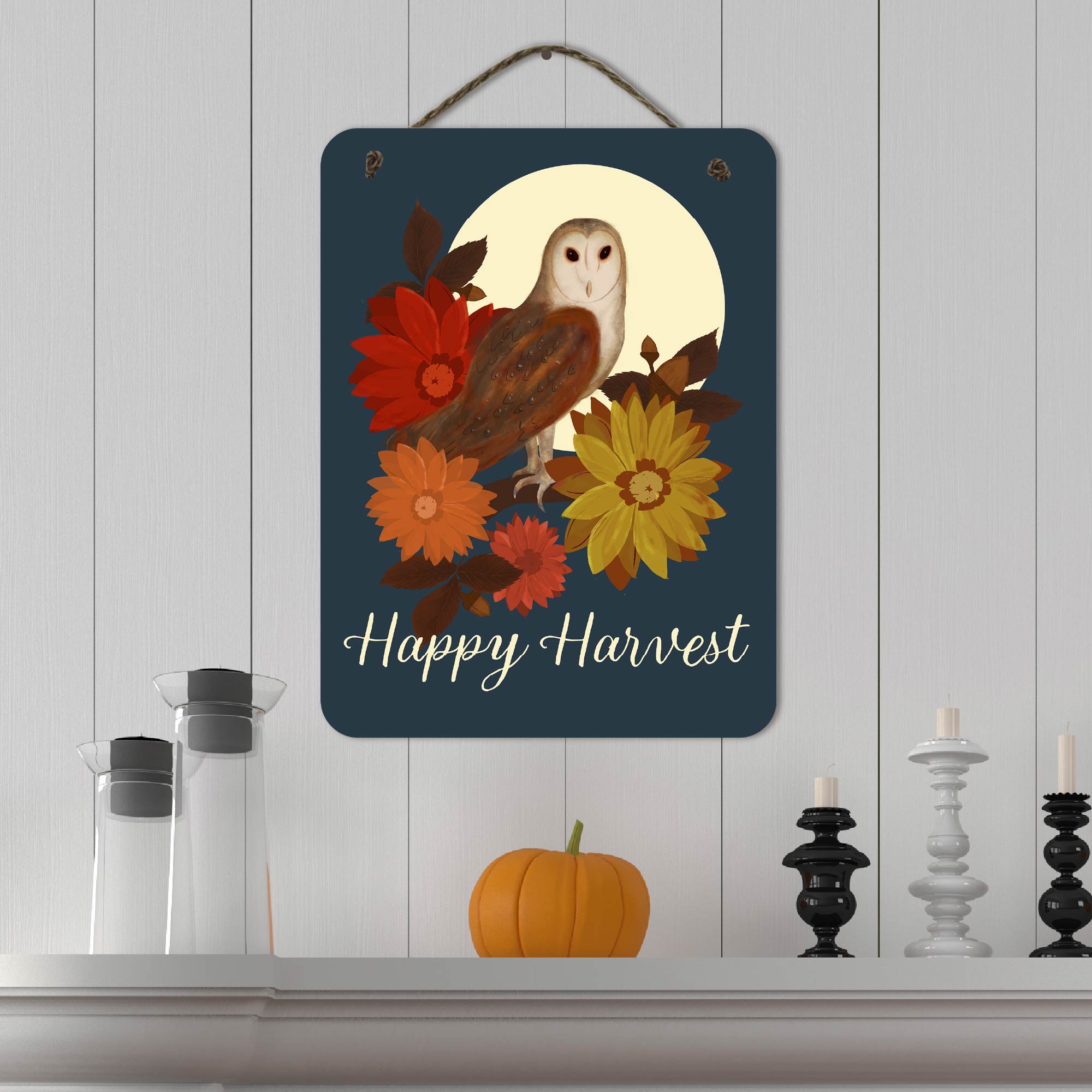 Happy Harvest 12" x 16" Hanging Wooden Artboard with Twine