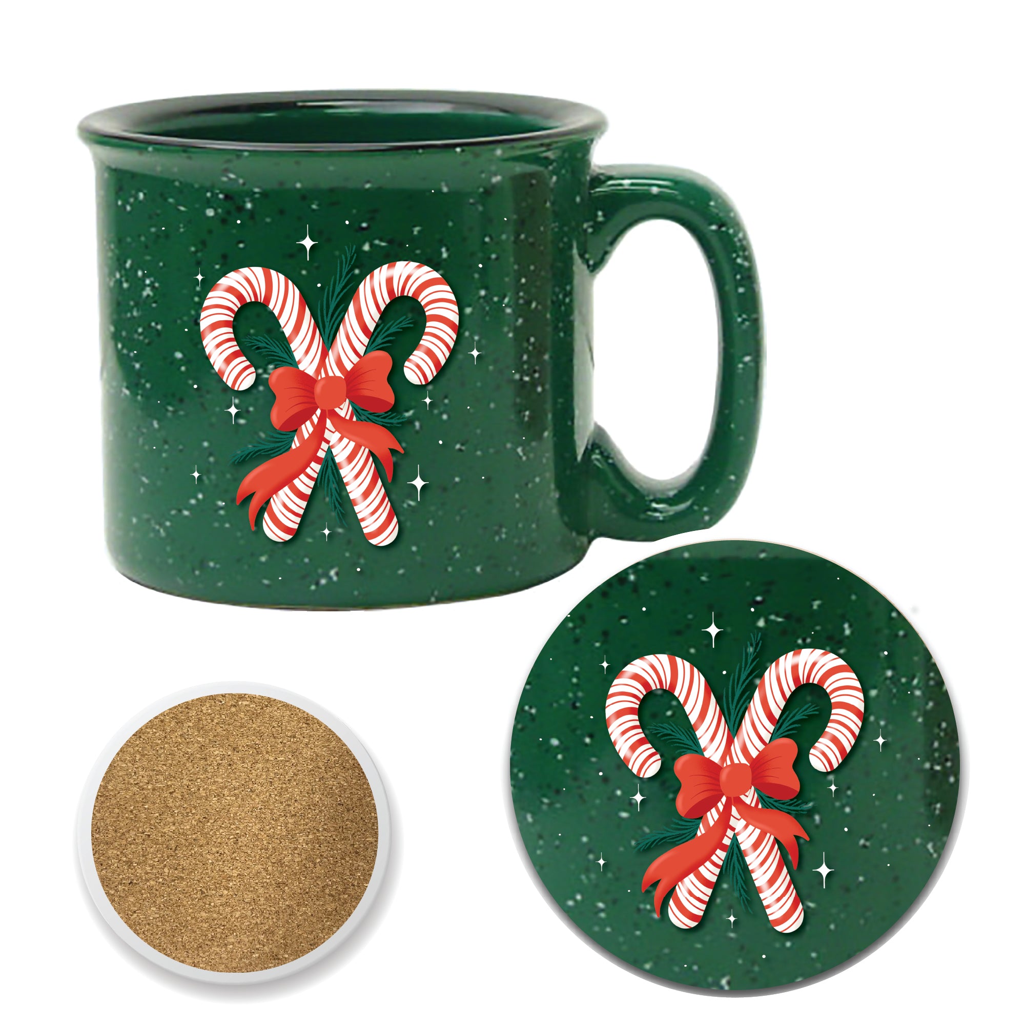 Lets Get Merry II 15 oz Artisan Ceramic Mug & Coaster Set