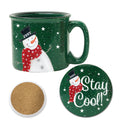Snowman Stay Cool 15 oz Artisan Ceramic Mug & Coaster Set