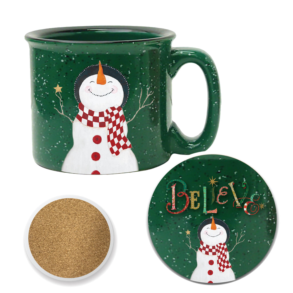 Believe 15 oz Artisan Ceramic Mug & Coaster Set