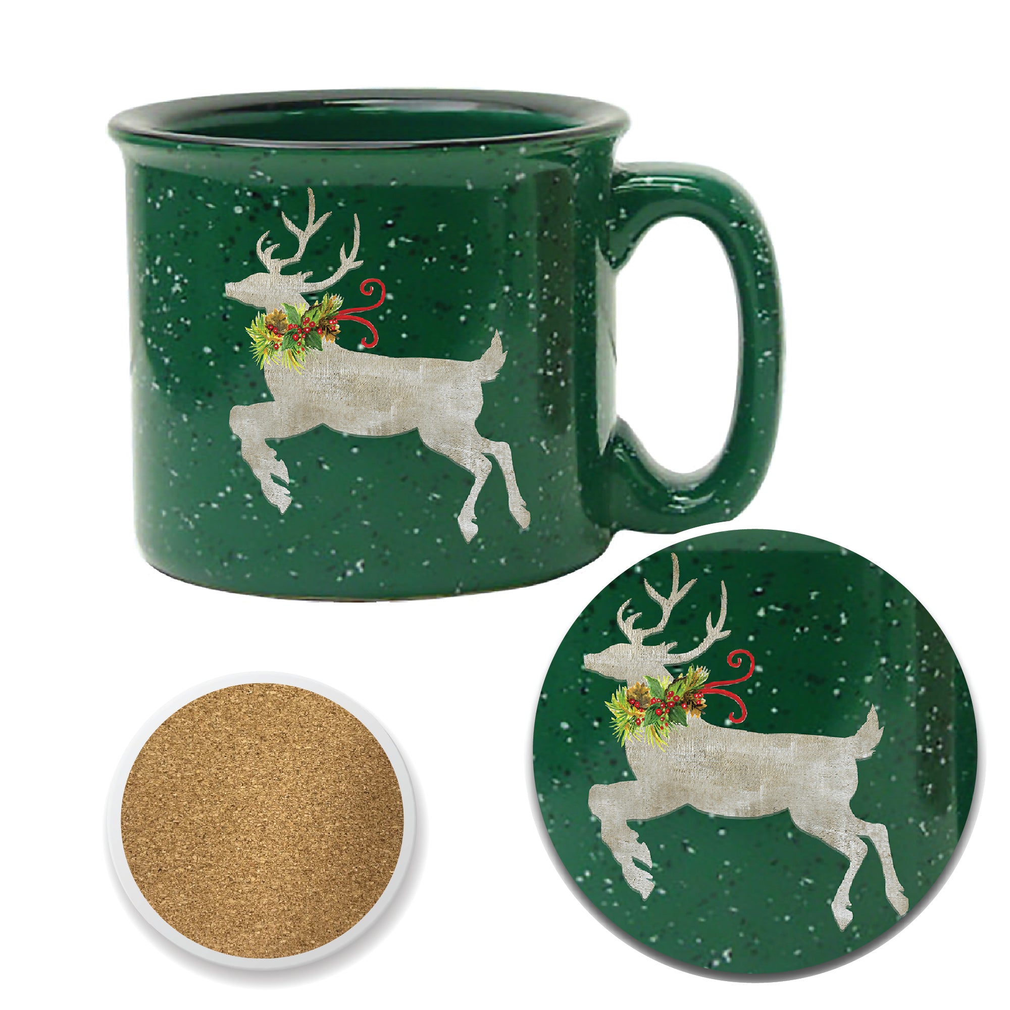 Nature Buck 15 oz Artisan Ceramic Mug & Coaster Set