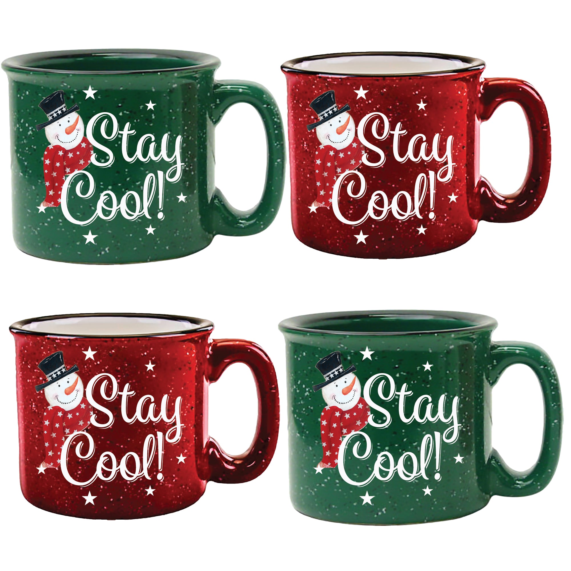 Snowman Stay Cool 15 oz Artisan Ceramic Mug 4-Piece Set