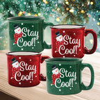 Snowman Stay Cool 15 oz Artisan Ceramic Mug 4-Piece Set