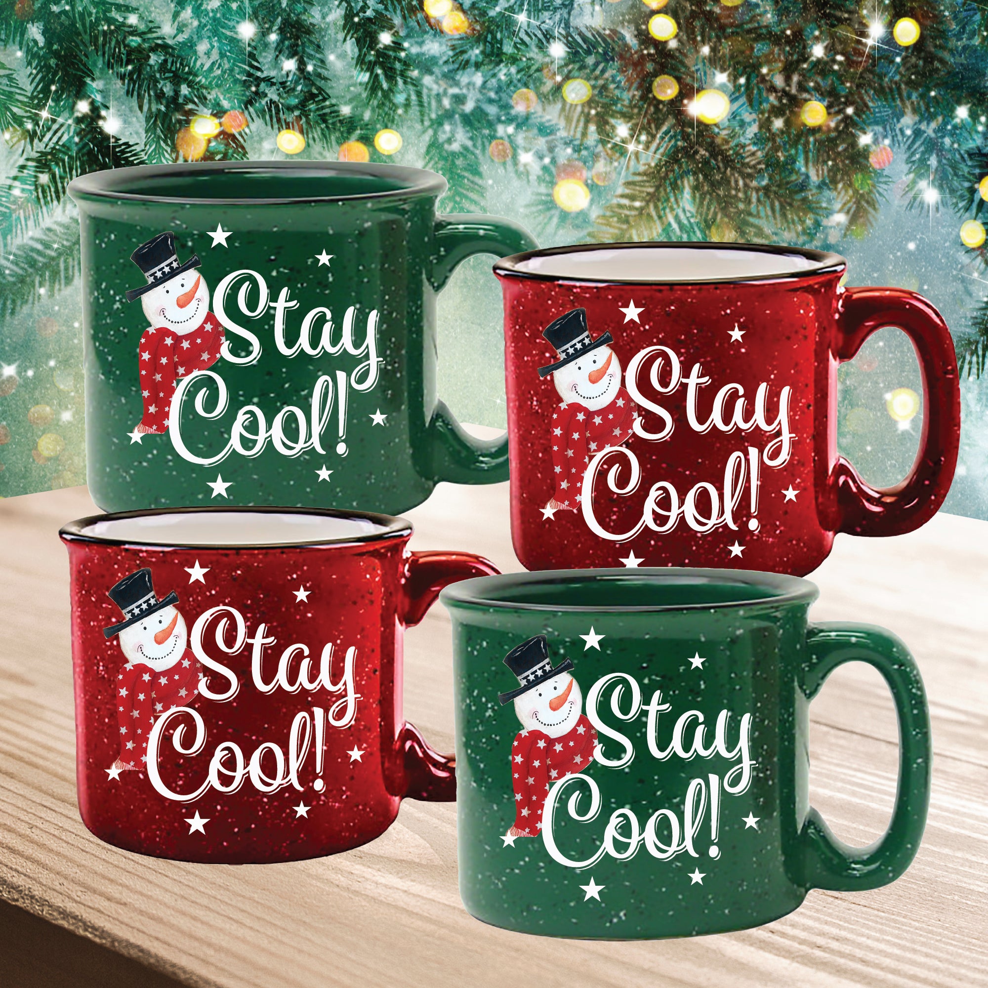 Snowman Stay Cool 15 oz Artisan Ceramic Mug 4-Piece Set