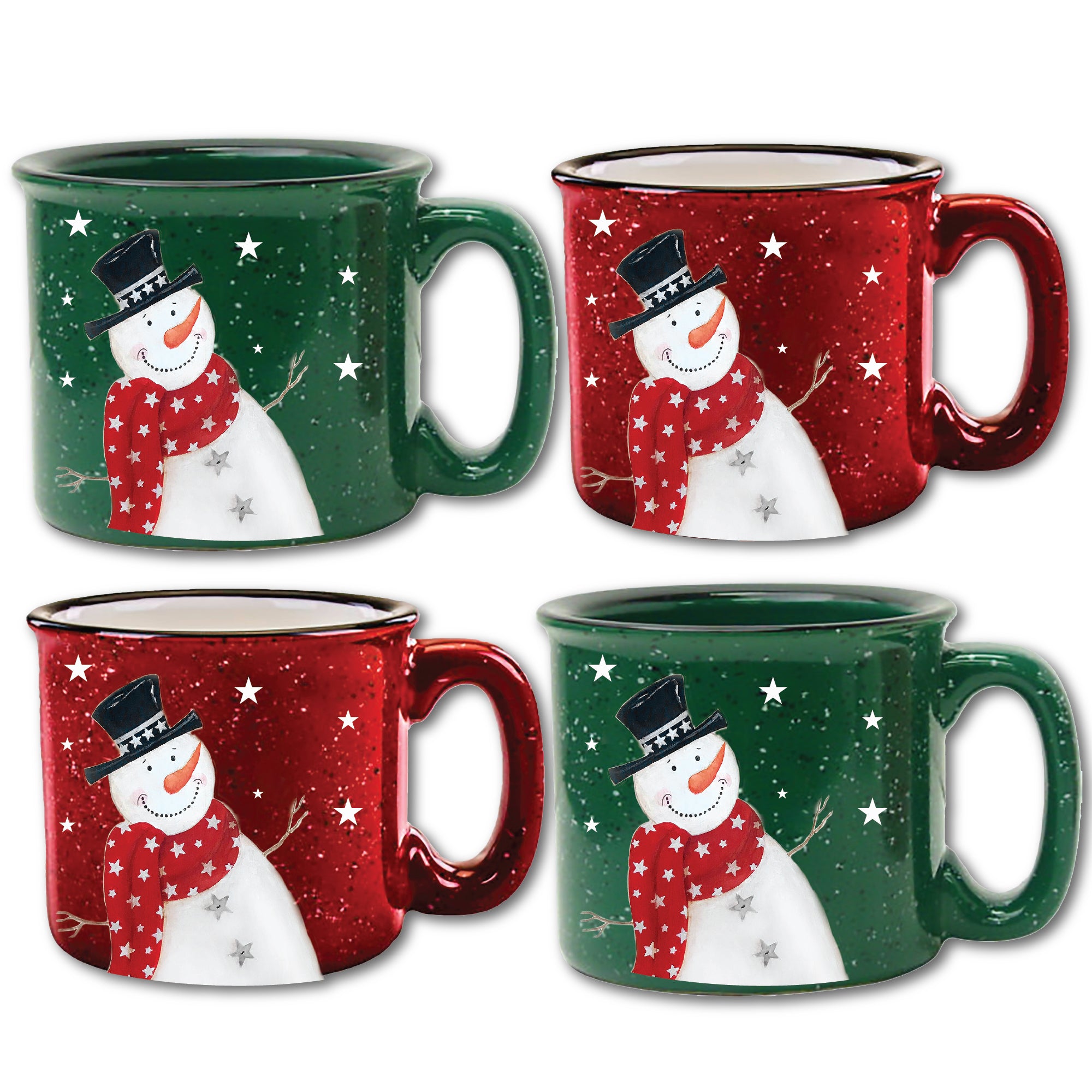 Snowman 15 oz Artisan Ceramic Mug 4-Piece Set