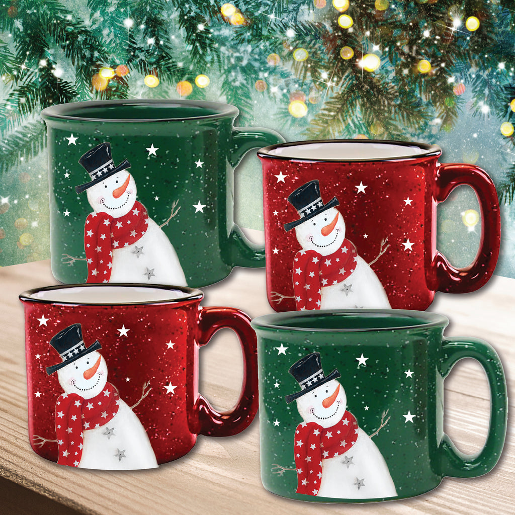 Snowman 15 oz Artisan Ceramic Mug 4-Piece Set