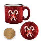 Lets Get Merry II Red 15 oz Artisan Ceramic Mug & Coaster Set