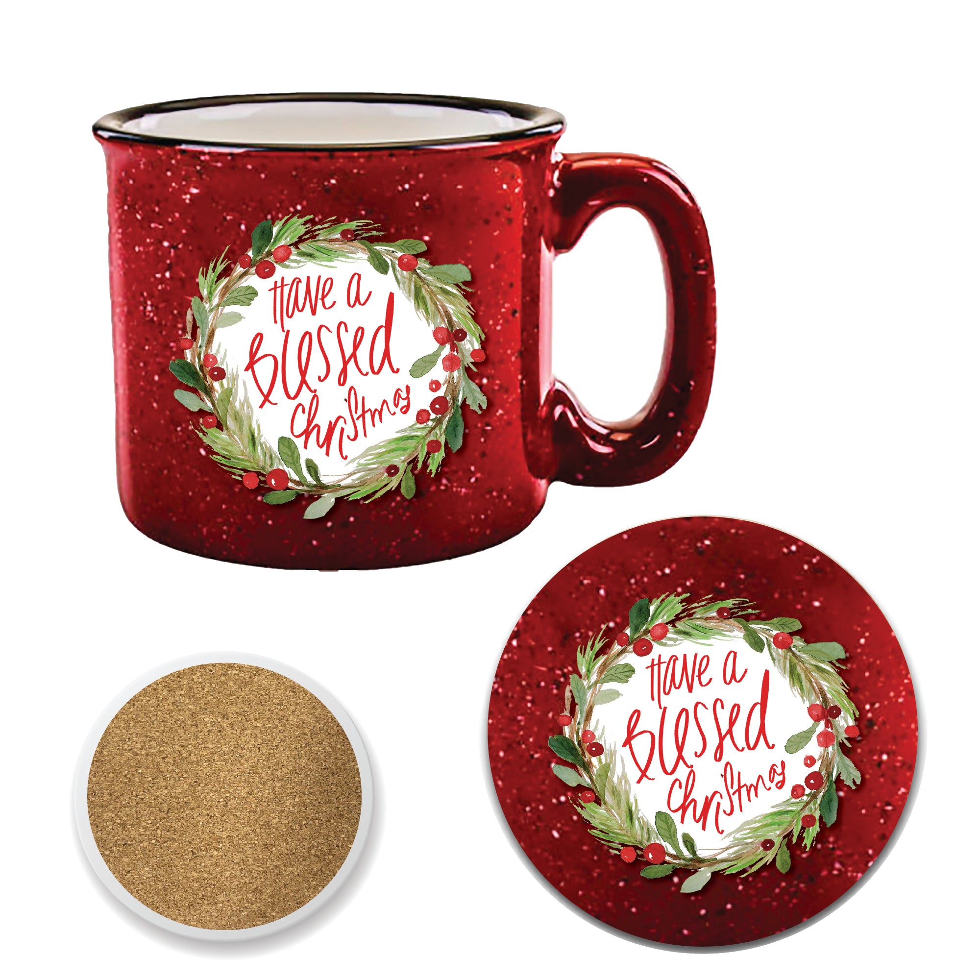 Have a Blessed Christmas 15 oz Artisan Ceramic Mug & Coaster Set
