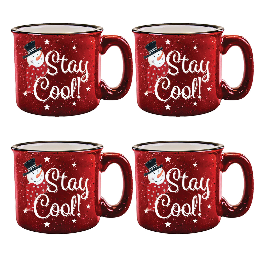Snowman Stay Cool Red 15 oz Artisan Ceramic Mug 4-Piece Set