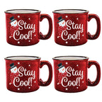 Snowman Stay Cool Red 15 oz Artisan Ceramic Mug 4-Piece Set