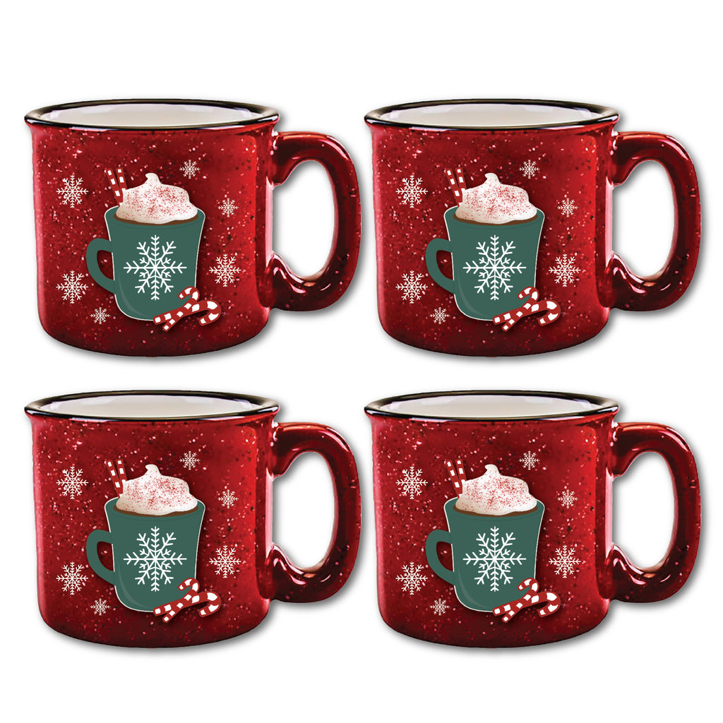 Peppermint Wishes 15 oz Artisan Ceramic Mug 4-Piece Set