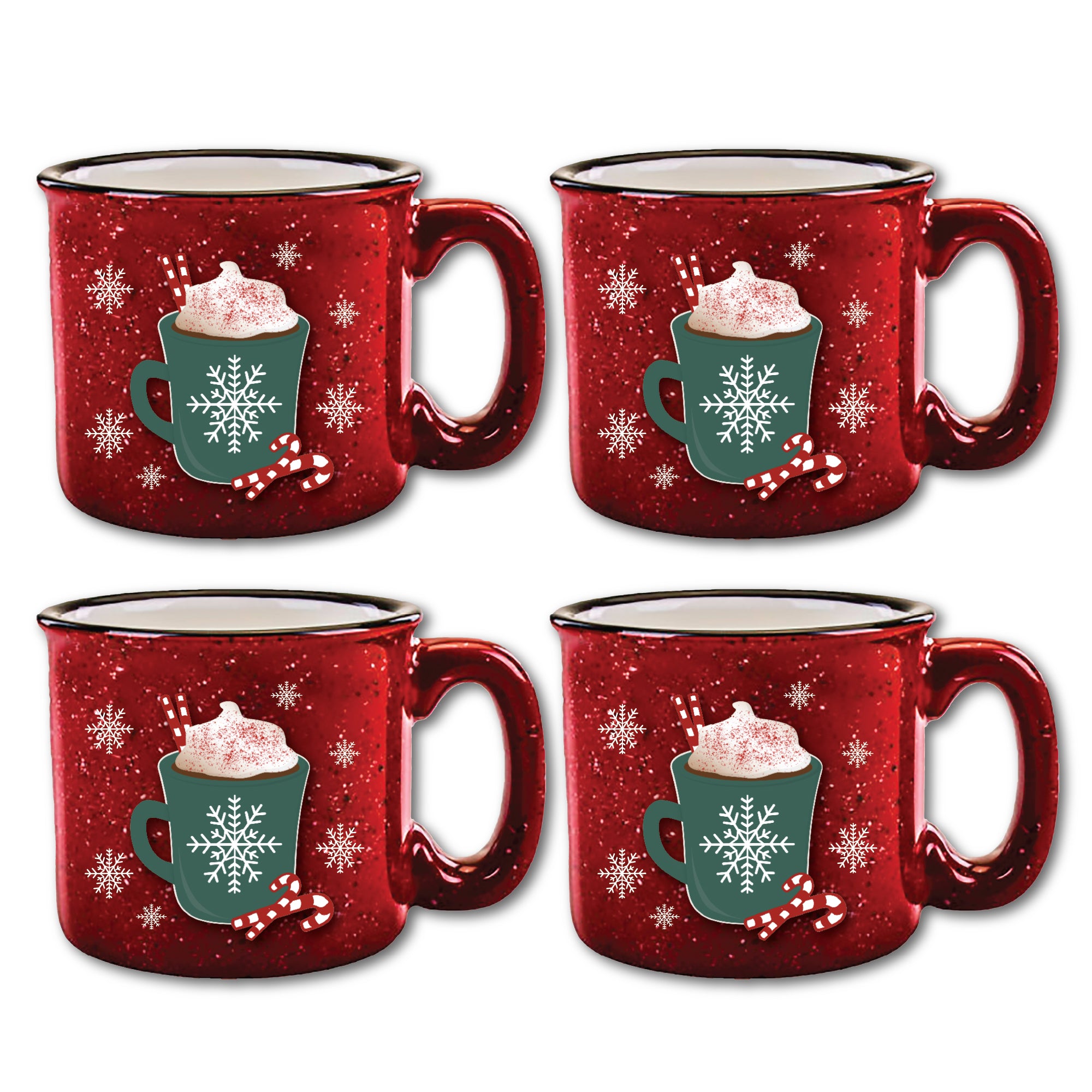 Peppermint Wishes 15 oz Artisan Ceramic Mug 4-Piece Set