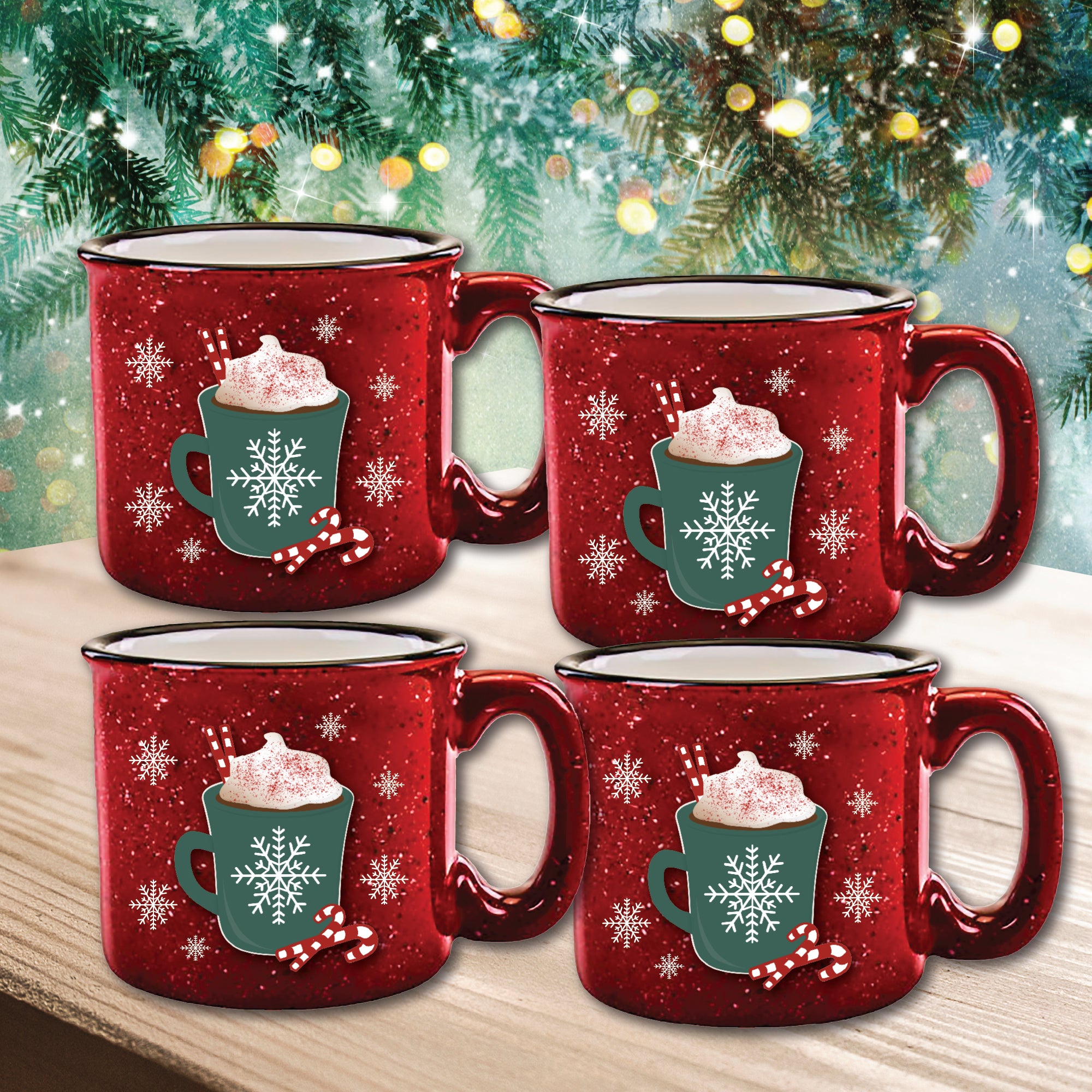 Peppermint Wishes 15 oz Artisan Ceramic Mug 4-Piece Set