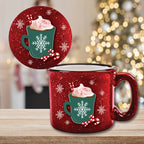 Peppermint Wishes 15 oz Artisan Ceramic Mug & Coaster Set
