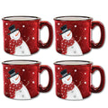 Snowman Red 15 oz Artisan Ceramic Mug 4-Piece Set