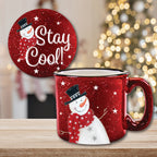 Snowman 15 oz Artisan Ceramic Mug & Coaster Set