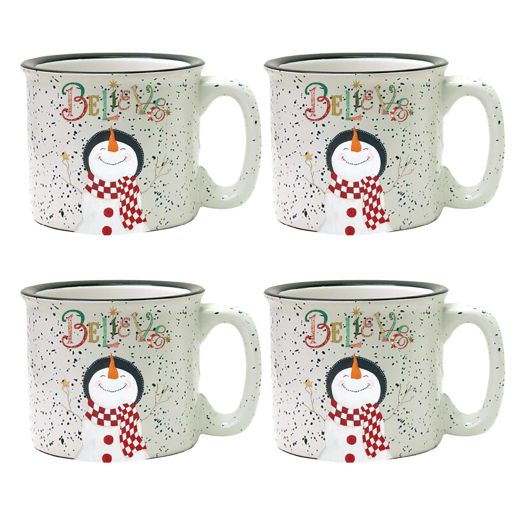 Snowman Believe 15 oz Artisan Ceramic Mug 4-Piece Set