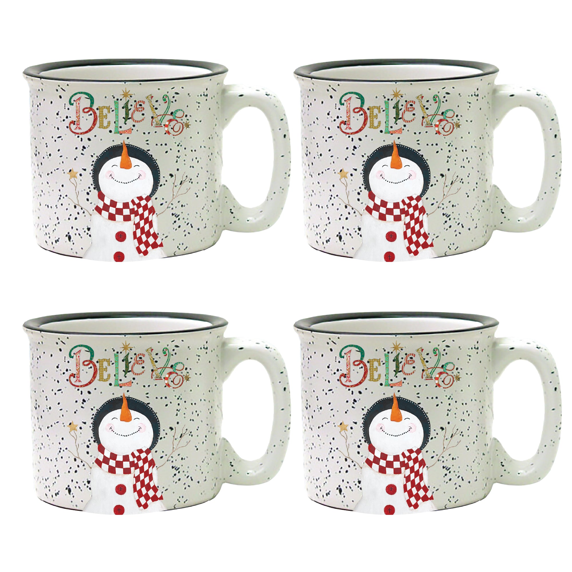 Snowman Believe 15 oz Artisan Ceramic Mug 4-Piece Set