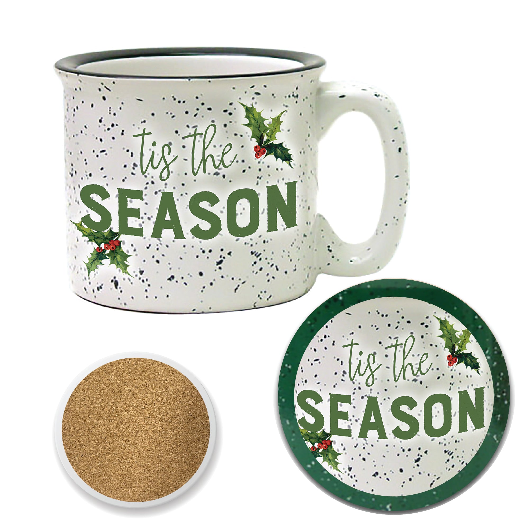 Tis the Season 15 oz Artisan Ceramic Mug & Coaster Set