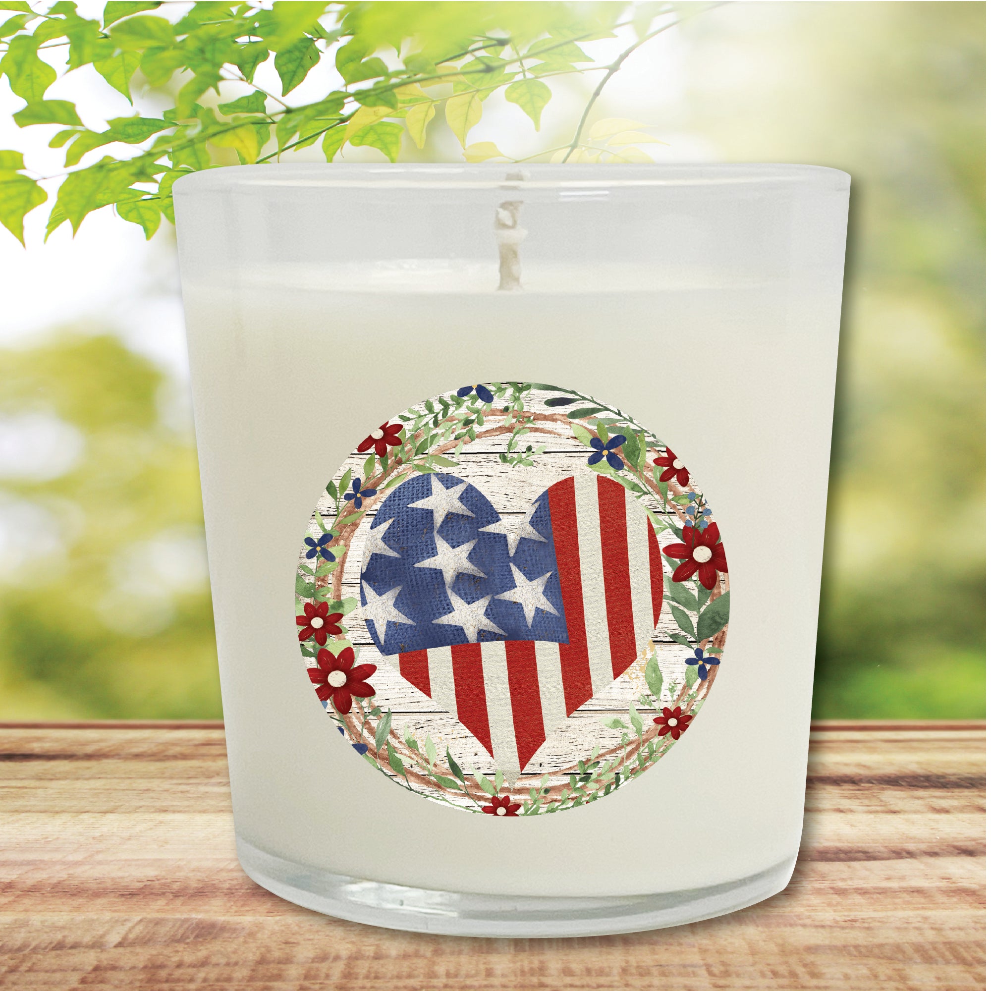 Celebrate 250 Patriotic Heart Wreath 10 oz Citronella Soy Wax Candle with Wounded Warrior Project