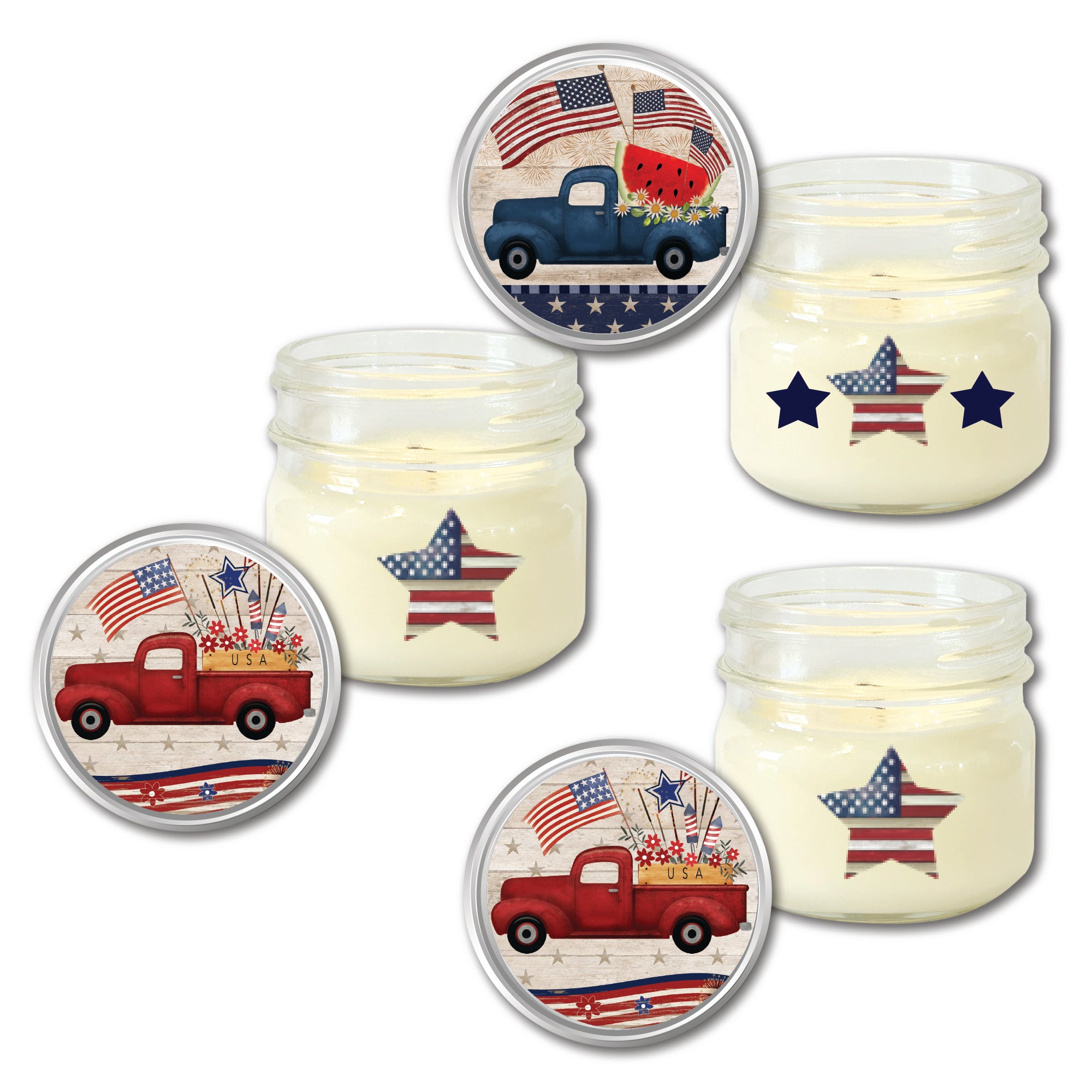 Celebrate 250 Patriotic Blue & Red Truck 4 oz Citronella Soy Wax Candle 3 pc. Set with Wounded Warrior Project