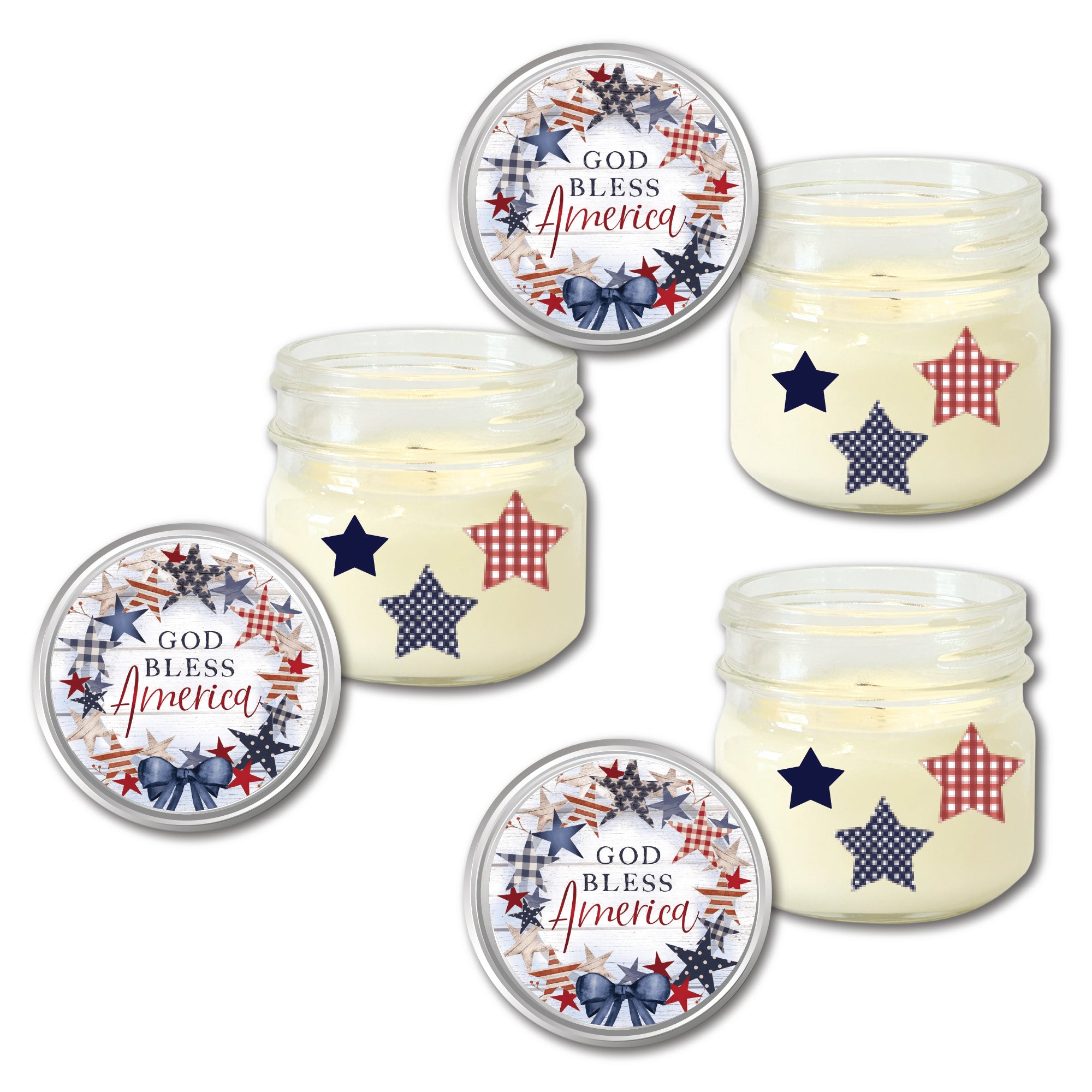 Celebrate 250 God Bless America Wreath 4 oz Citronella Soy Wax Candle 3 pc. Set with Wounded Warrior Project