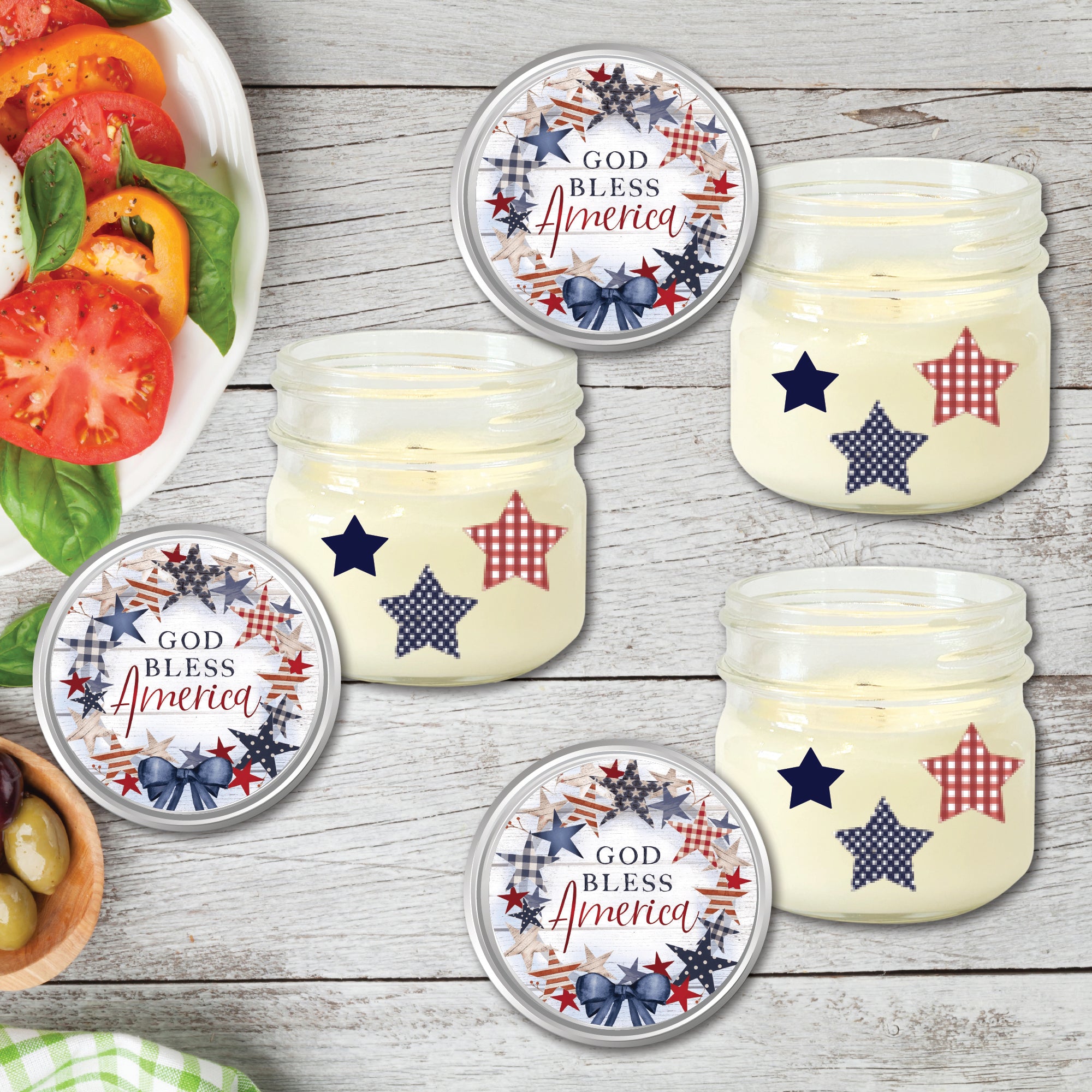 Celebrate 250 God Bless America Wreath 4 oz Citronella Soy Wax Candle 3 pc. Set with Wounded Warrior Project