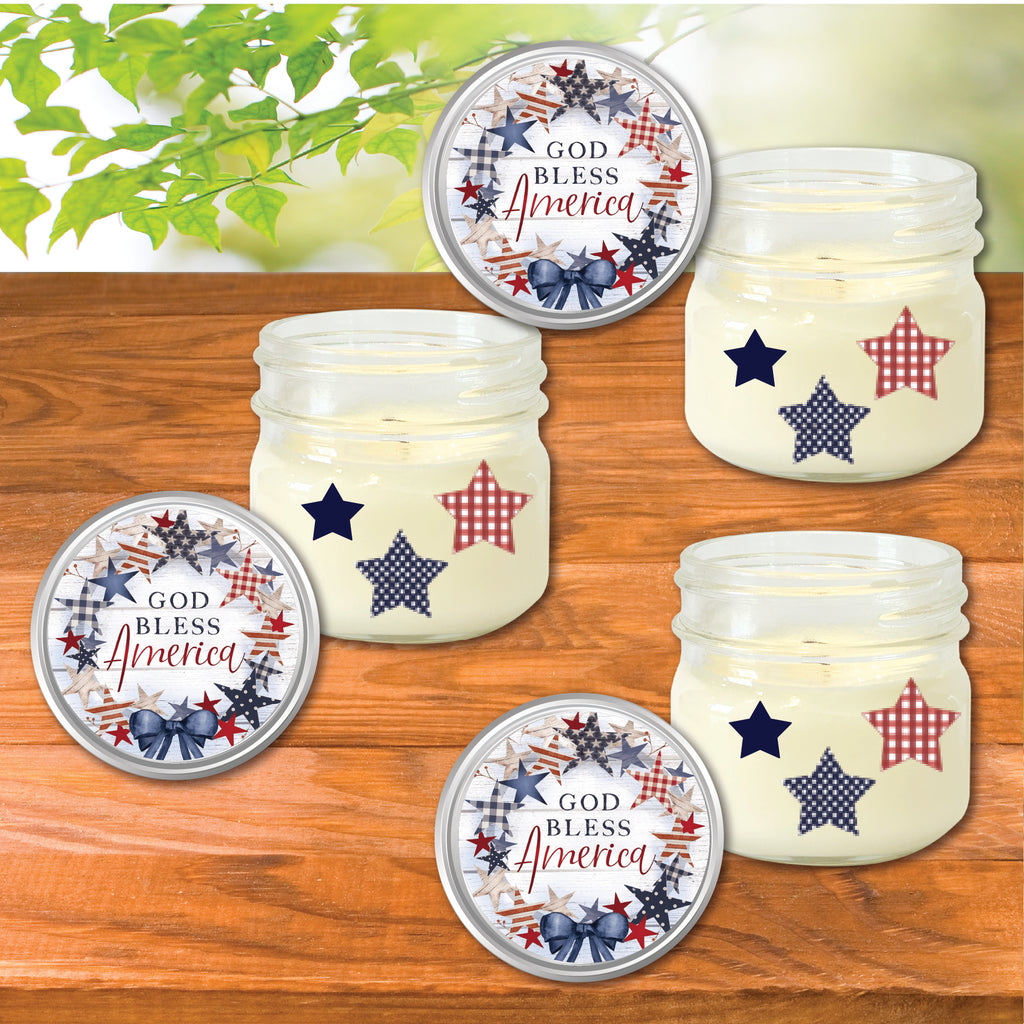 Celebrate 250 God Bless America Wreath 4 oz Citronella Soy Wax Candle 3 pc. Set with Wounded Warrior Project