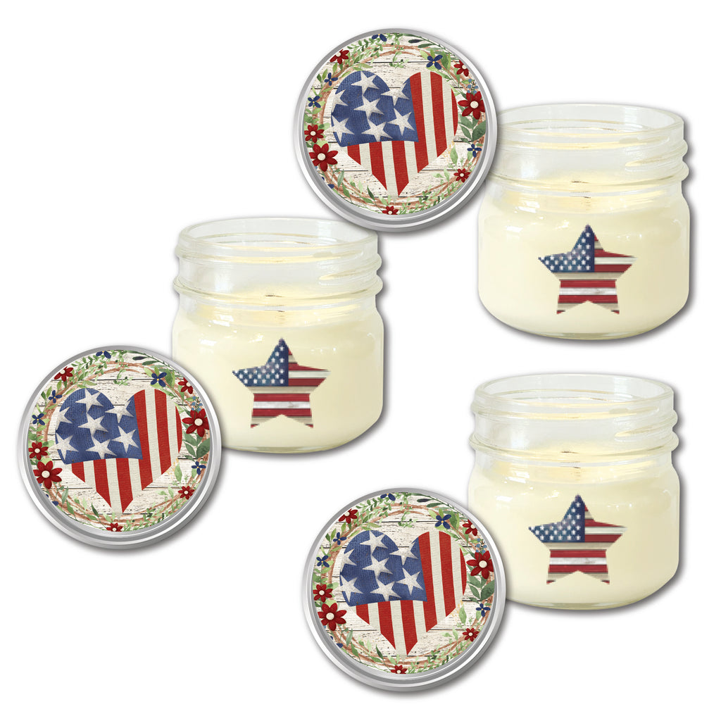 Celebrate 250 Patriotic Heart Wreath 4 oz Citronella Soy Wax Candle 3 pc. Set with Wounded Warrior Project