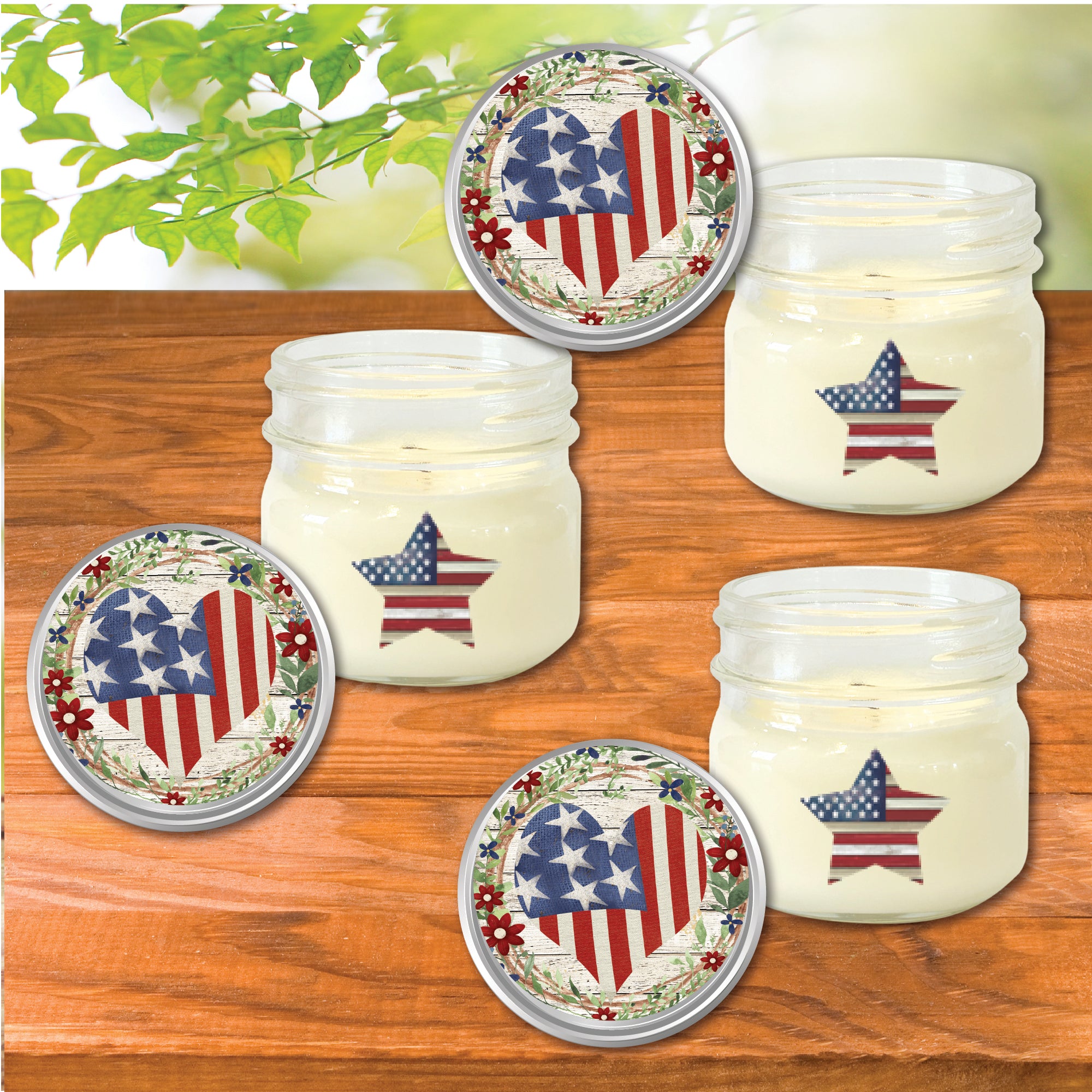 Celebrate 250 Patriotic Heart Wreath 4 oz Citronella Soy Wax Candle 3 pc. Set with Wounded Warrior Project