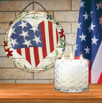 Celebrate 250 Patriotic Heart 13.5 oz, 3 Wick Citronella Candle & Patriotic Heart 10x10 Hanging Artboard Set with Wounded Warrior Project