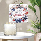 Celebrate 250 God Bless America 13.5 oz, 3 Wick Citronella Candle & God Bless America 10x10 Hanging Artboard Set with Wounded Warrior Project