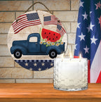 Celebrate 250 Truck Blue Patriotic 13.5 oz, 3 Wick Citronella Candle & Truck Blue Patriotic 10x10 Hanging Artboard Set with Wounded Warrior Project