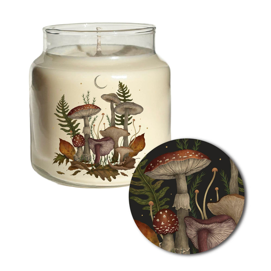 Autumn Mushrooms 18 oz Soy Wax Candle with Wooden Lid