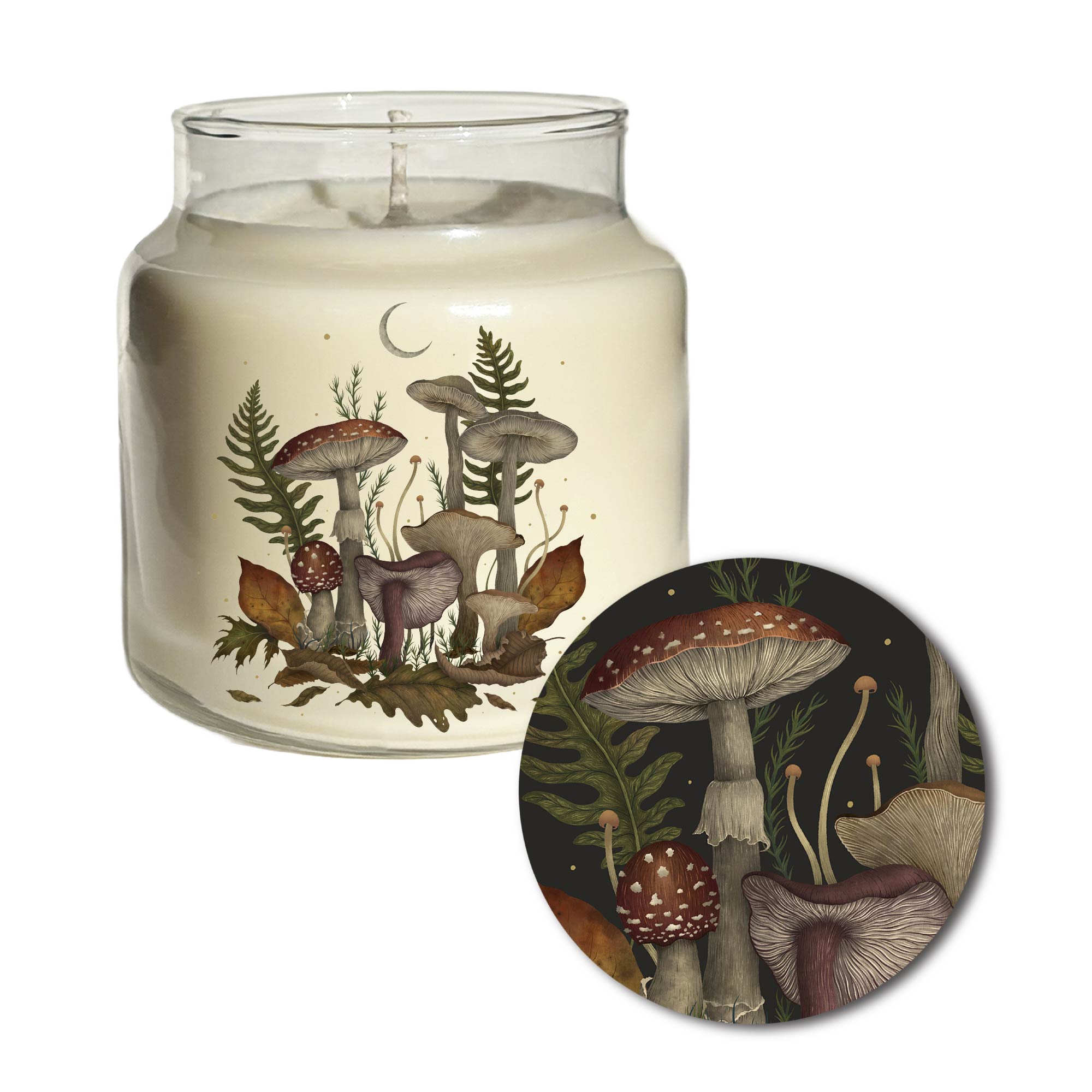 Autumn Mushrooms 18 oz Soy Wax Candle with Wooden Lid