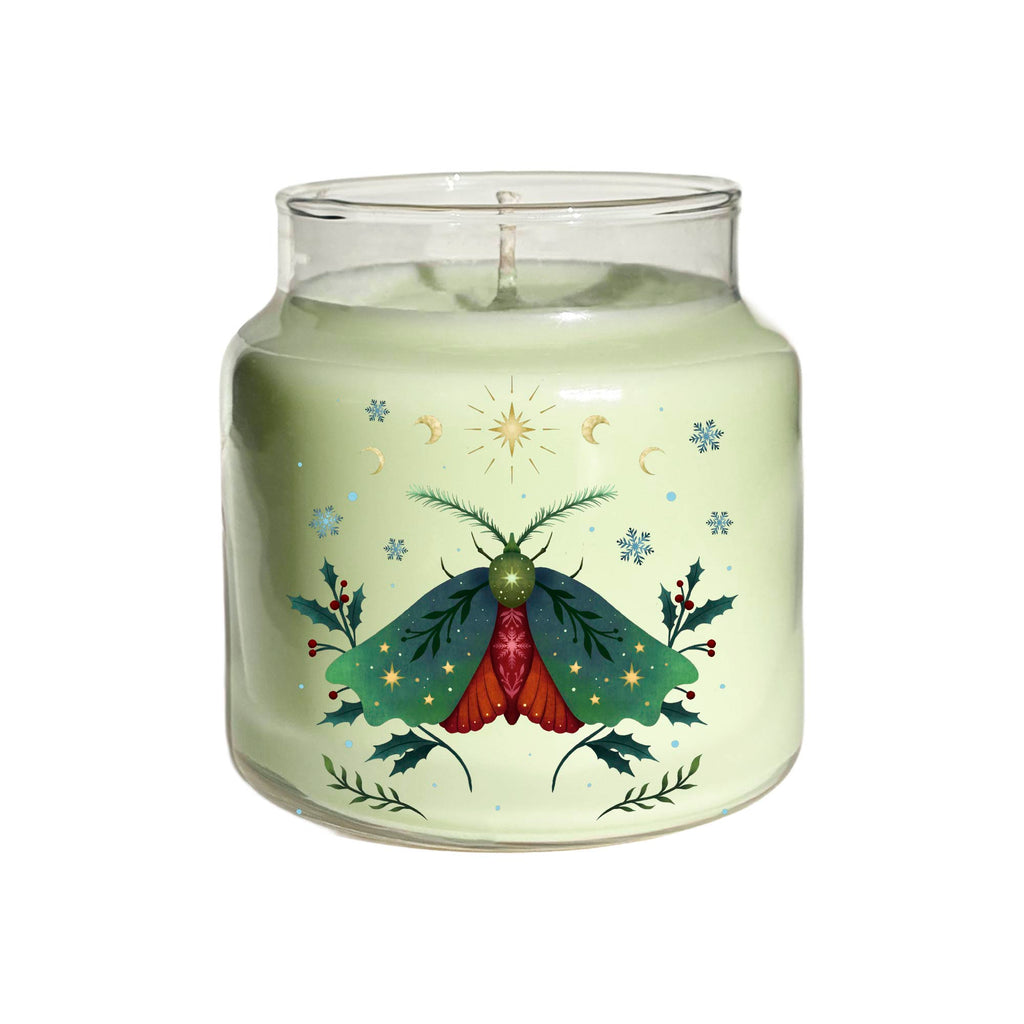 Christmas Moth - Frosted Berry and Holly Leaf 18 oz Soy Wax Candle with Wooden Lid