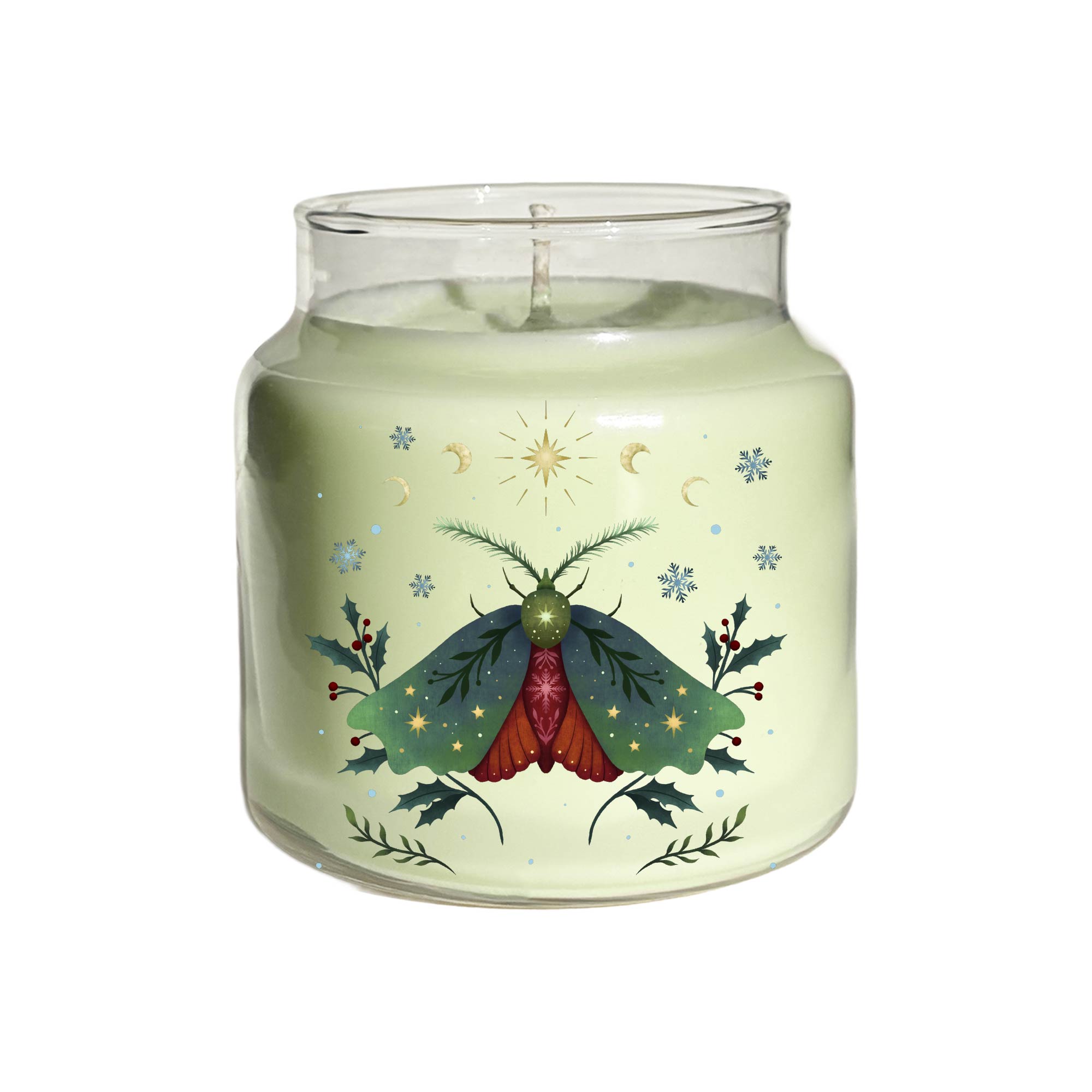 Christmas Moth - Frosted Berry and Holly Leaf 18 oz Soy Wax Candle with Wooden Lid