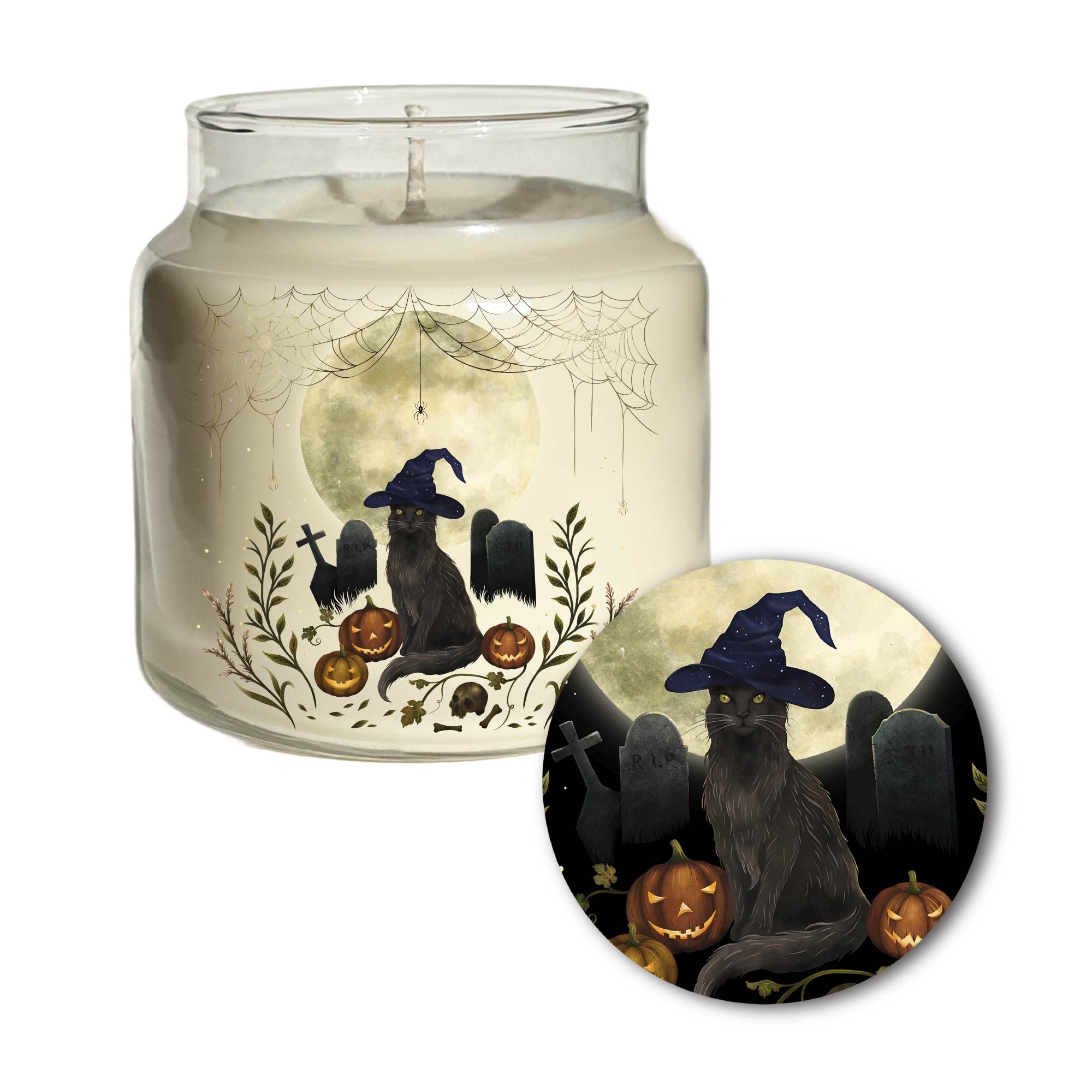 Halloween Cat 18 oz Soy Wax Candle with Wooden Lid