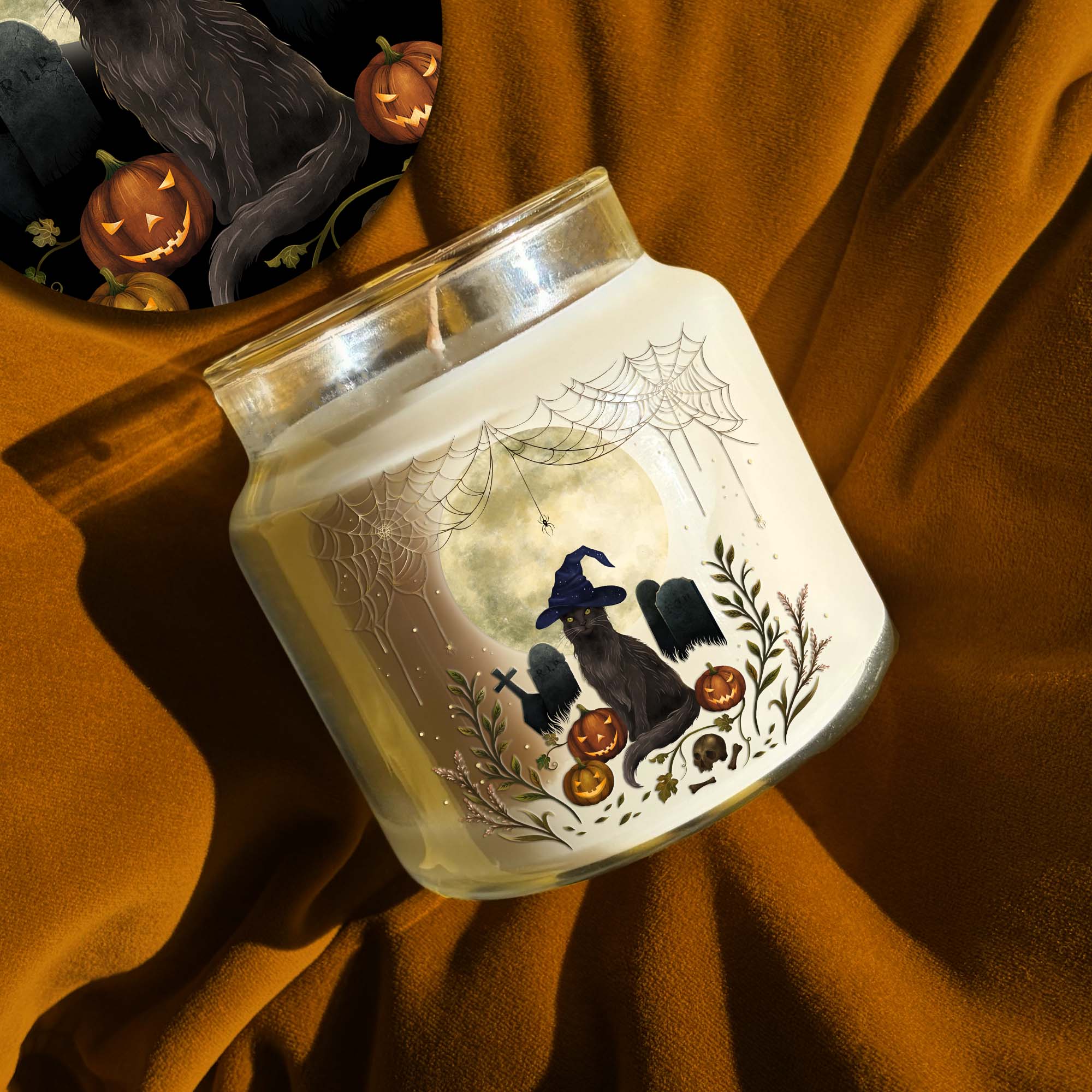 Halloween Cat 18 oz Soy Wax Candle with Wooden Lid
