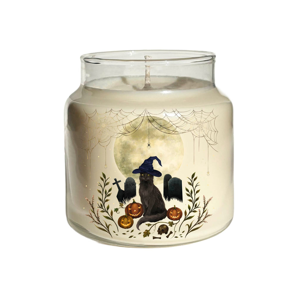 Halloween Cat 18 oz Soy Wax Candle with Wooden Lid